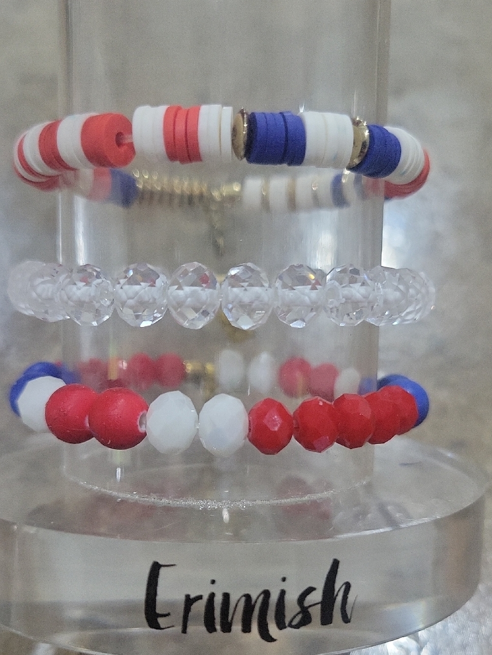 Gemjams By Erimish Red White Blue Beaded Bracelet Stack
